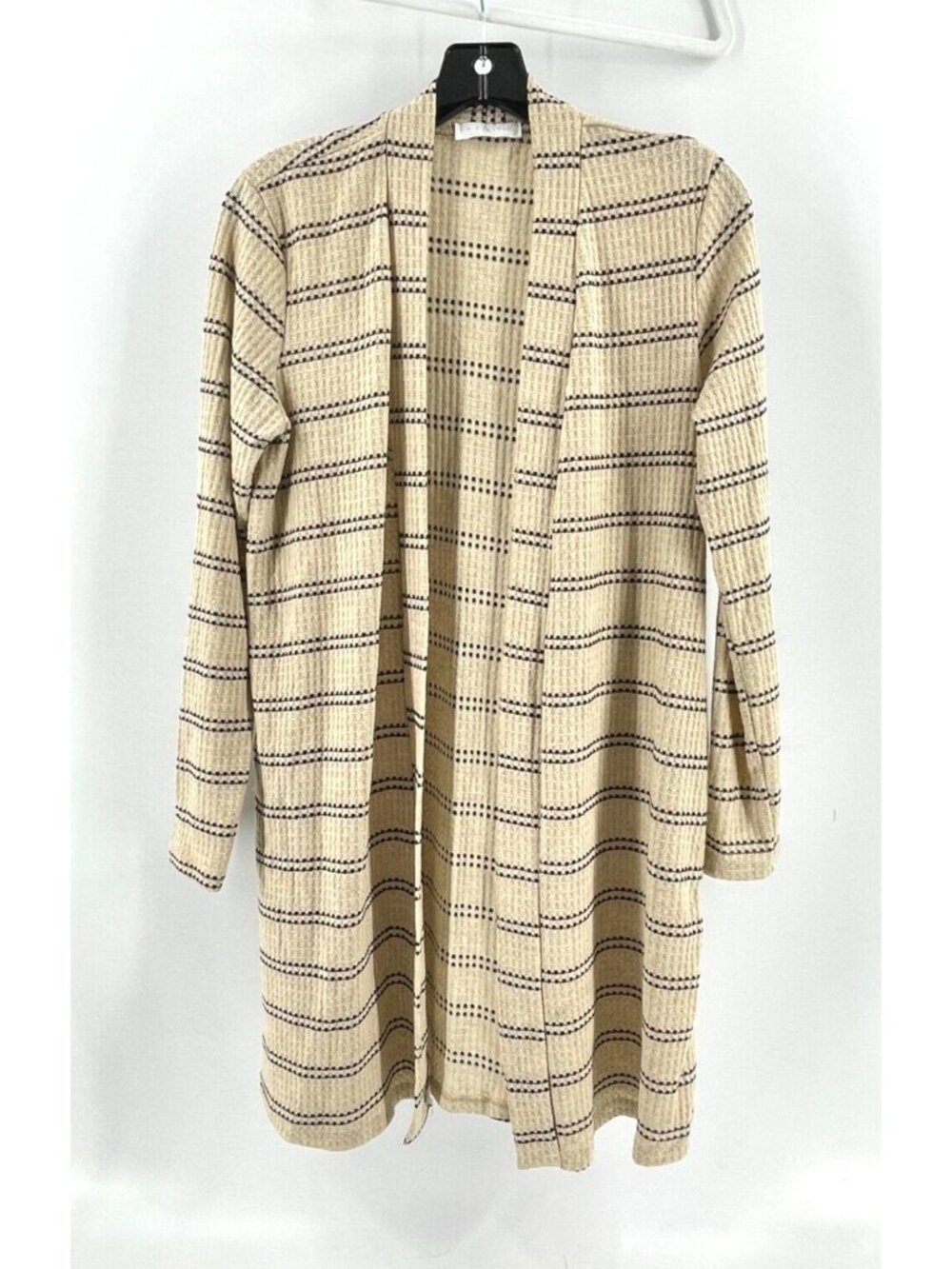 Nic & Lulu Open Drape Front Beige Striped Lightweight Cardigan Sweater Size S